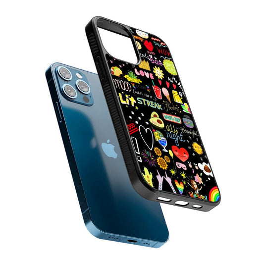 Random Cute Sticker Doodle Dark 2D Rubber Phone Case-Oxvistore