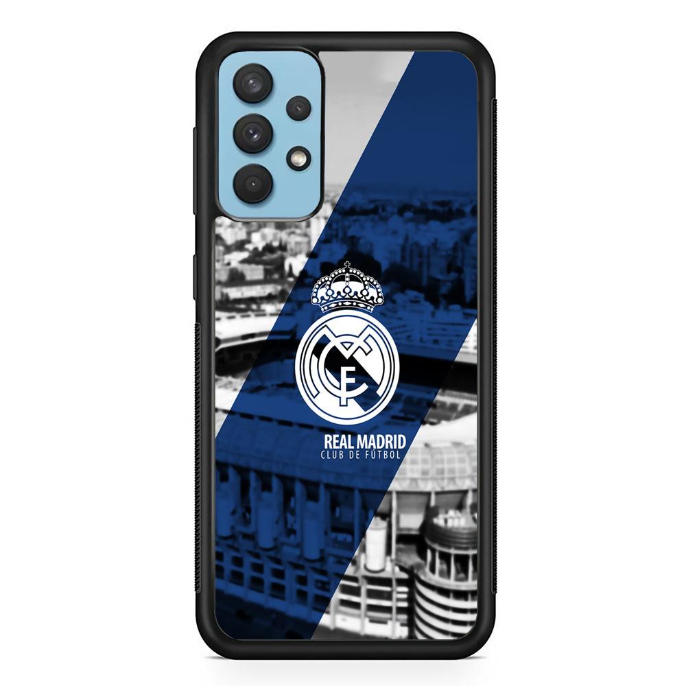 Real Madrid White Silhouette Samsung Galaxy A32 Case-Rubber Black (2D Case)-Oxvistore