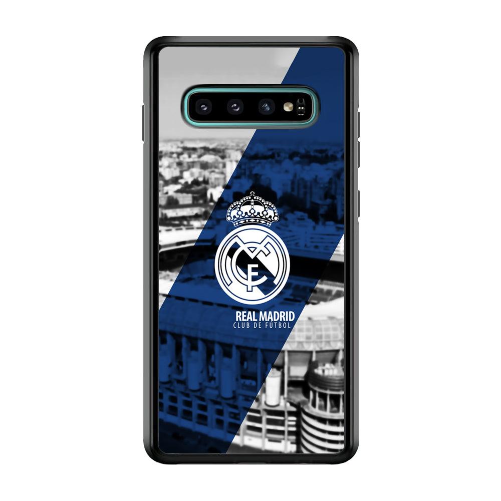 Real Madrid White Silhouette Samsung Galaxy S10 Plus Case-Rubber Black (2D Case)-Oxvistore