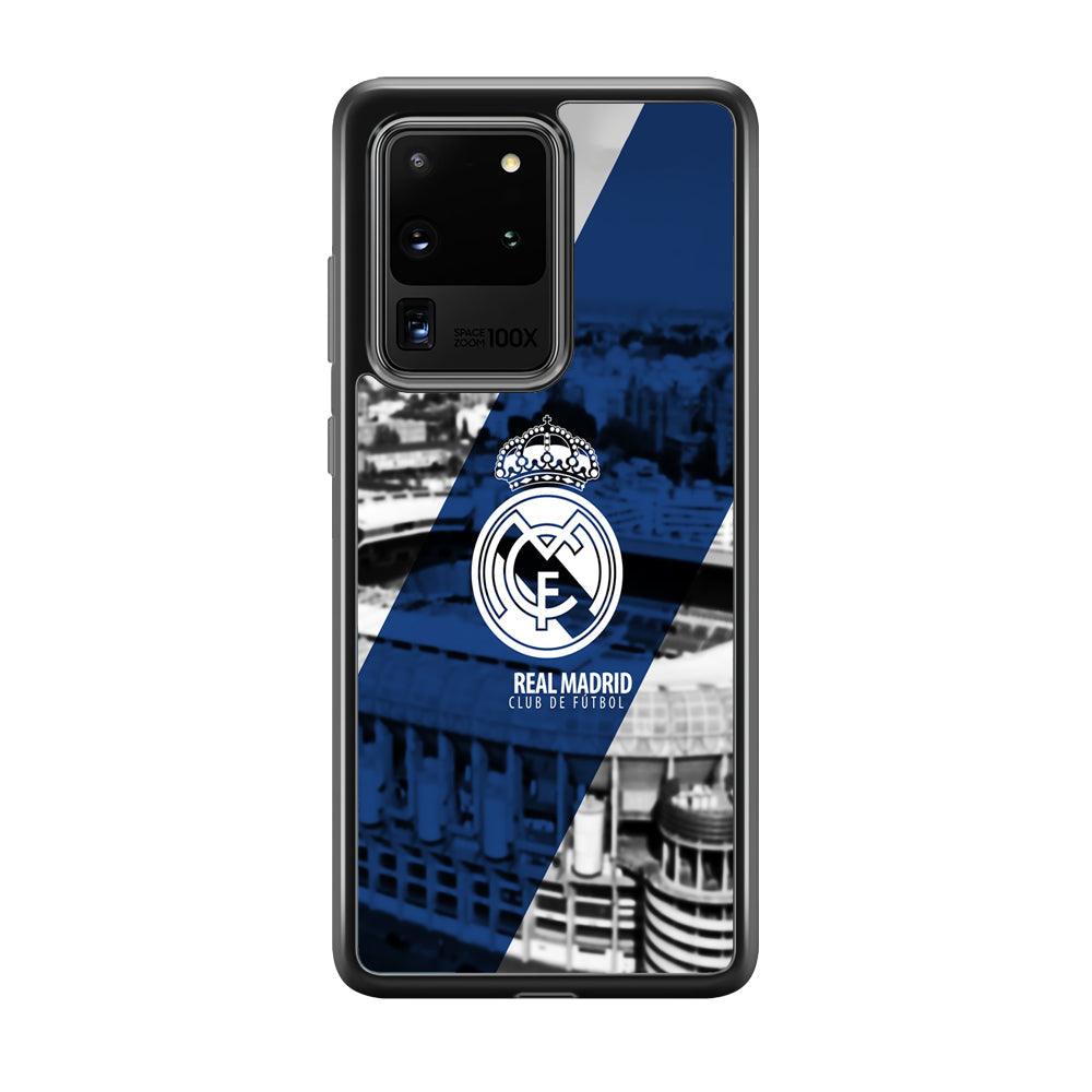 Real Madrid White Silhouette Samsung Galaxy S20 Ultra Case-Rubber Black (2D Case)-Oxvistore