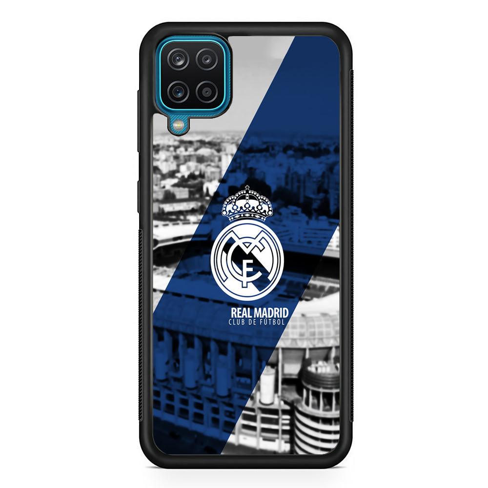 Real Madrid White Silhouette Samsung Galaxy A12 Case-Rubber Black (2D Case)-Oxvistore