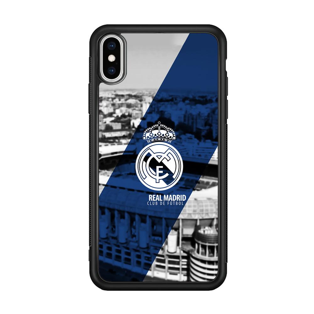 Real Madrid White Silhouette iPhone XS Case-Rubber Black (2D Case)-Oxvistore