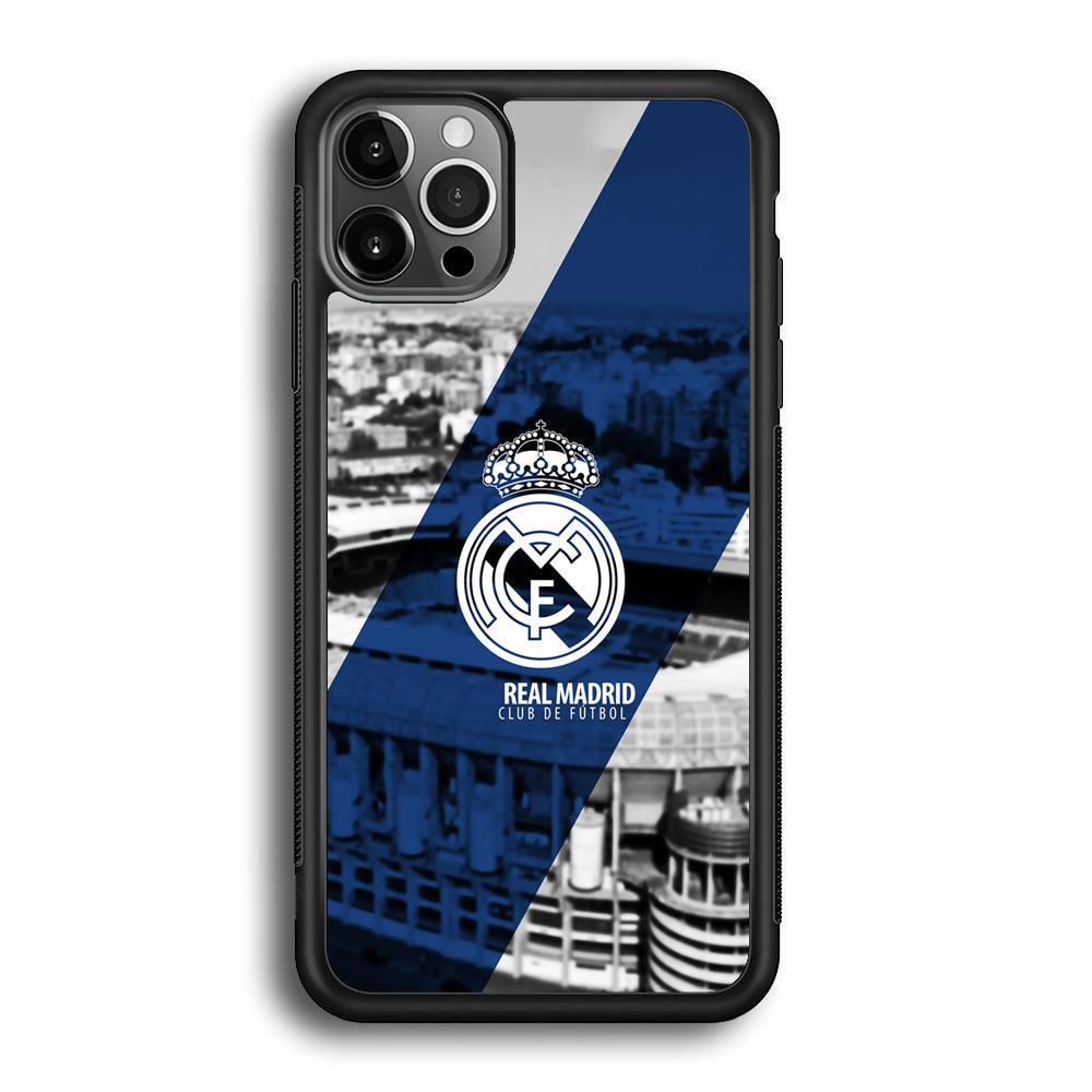 Real Madrid White Silhouette iPhone 12 Pro Case-Rubber Black (2D Case)-Oxvistore