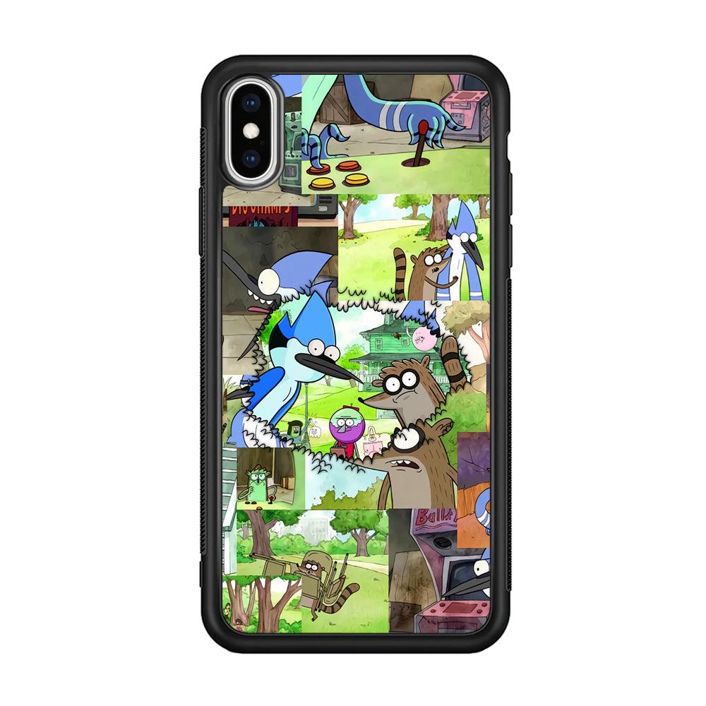 Regular Show Peek into The Past iPhone XS Case-Rubber Black (2D Case)-Oxvistore