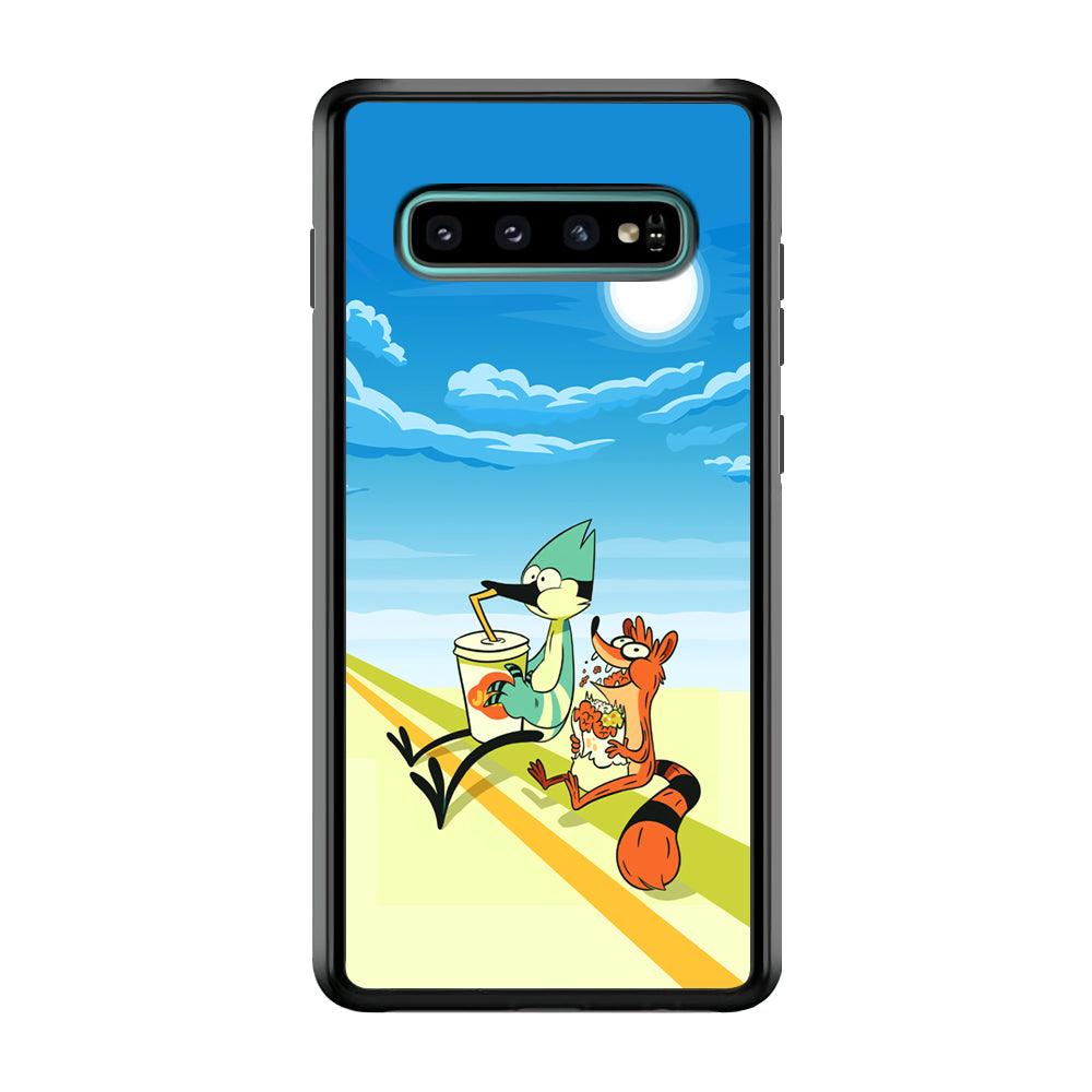 Regular Show Sunny Hot Day Samsung Galaxy S10 Case-Rubber Black (2D Case)-Oxvistore