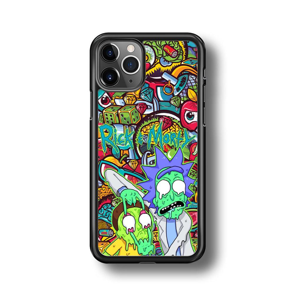 Rick and Morty Melt in Doodle iPhone 11 Pro Case-Rubber Black (2D Case)-Oxvistore