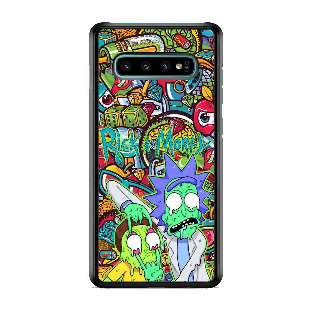 Rick and Morty Melt in Doodle Samsung Galaxy S10 Case-Rubber Black (2D Case)-Oxvistore