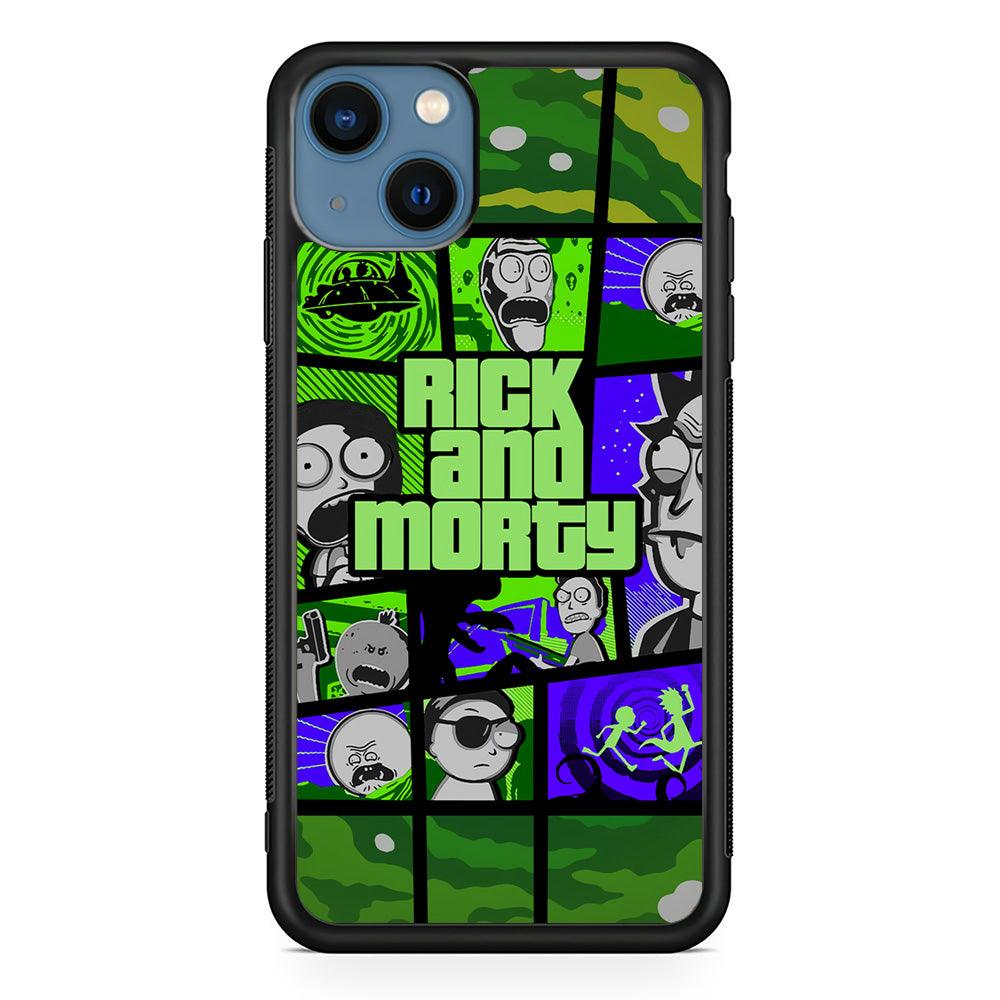 Rick and Morty Shapes of Gaming iPhone 15 Case-Rubber Black (2D Case)-Oxvistore