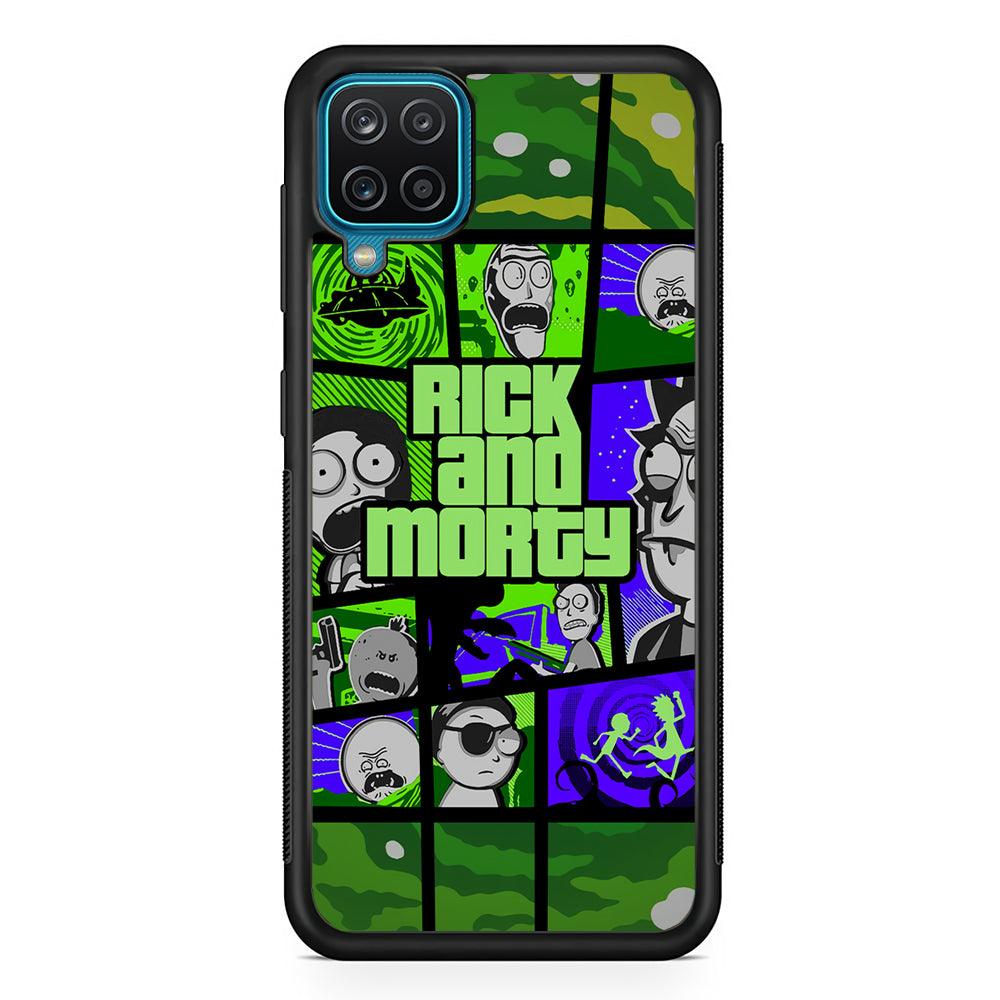 Rick and Morty Shapes of Gaming Samsung Galaxy A12 Case-Rubber Black (2D Case)-Oxvistore