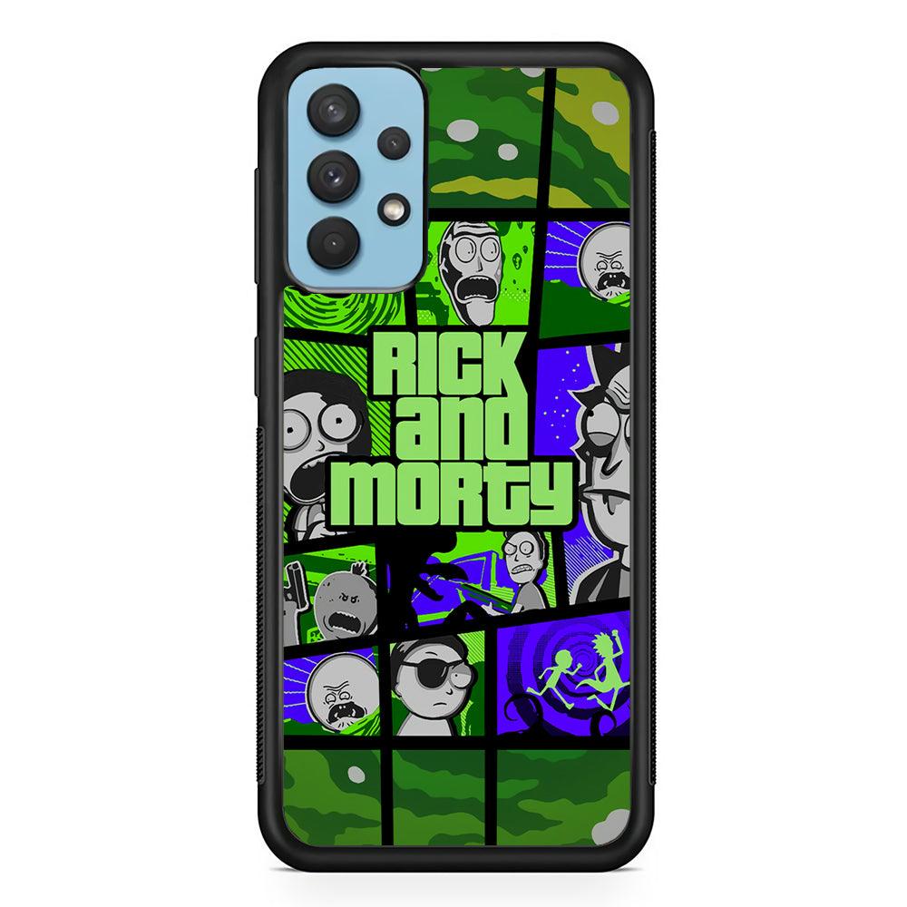 Rick and Morty Shapes of Gaming Samsung Galaxy A32 Case-Rubber Black (2D Case)-Oxvistore