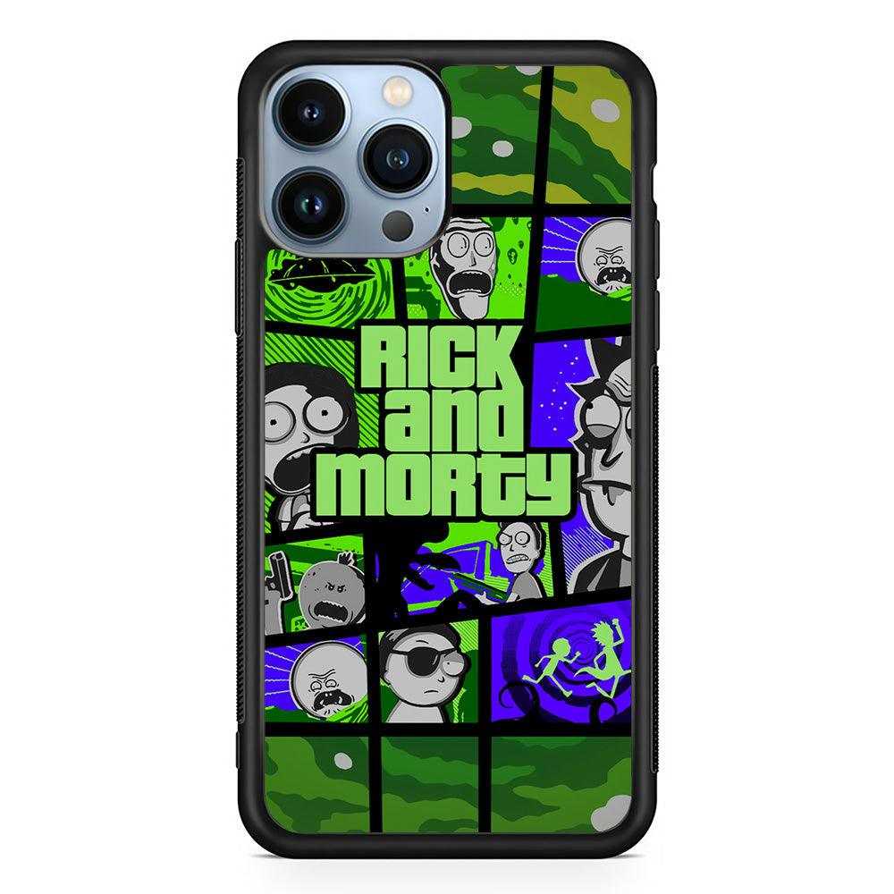 Rick and Morty Shapes of Gaming iPhone 14 Pro Max Case-Rubber Black (2D Case)-Oxvistore