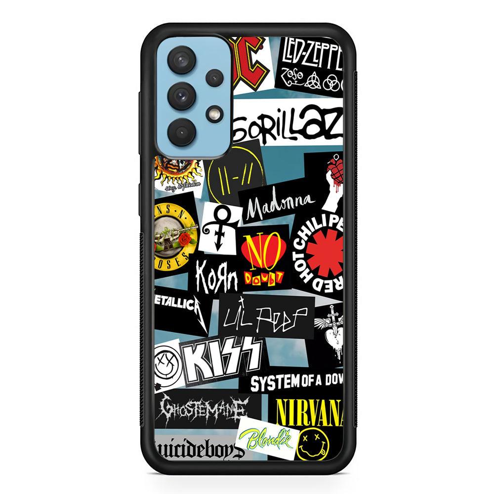 Rock's Band Famous Label Samsung Galaxy A32 Case-Rubber Black (2D Case)-Oxvistore