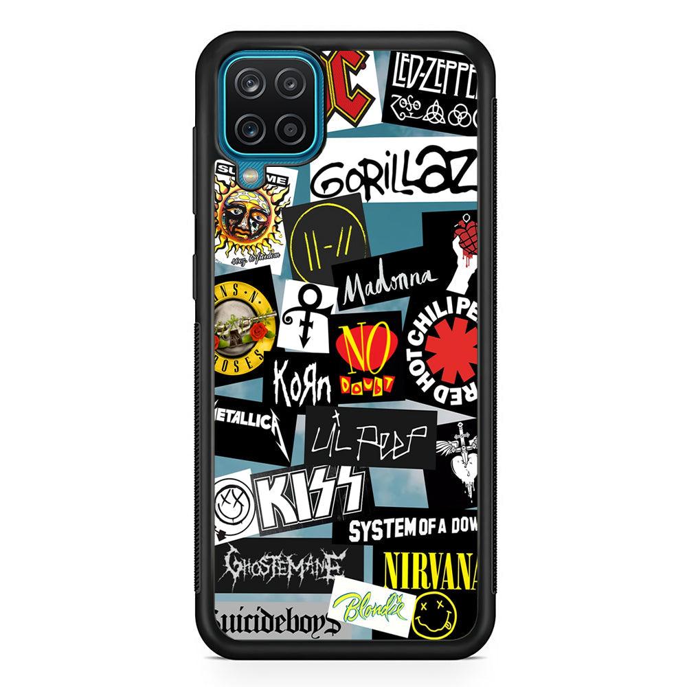 Rock's Band Famous Label Samsung Galaxy A12 Case-Rubber Black (2D Case)-Oxvistore