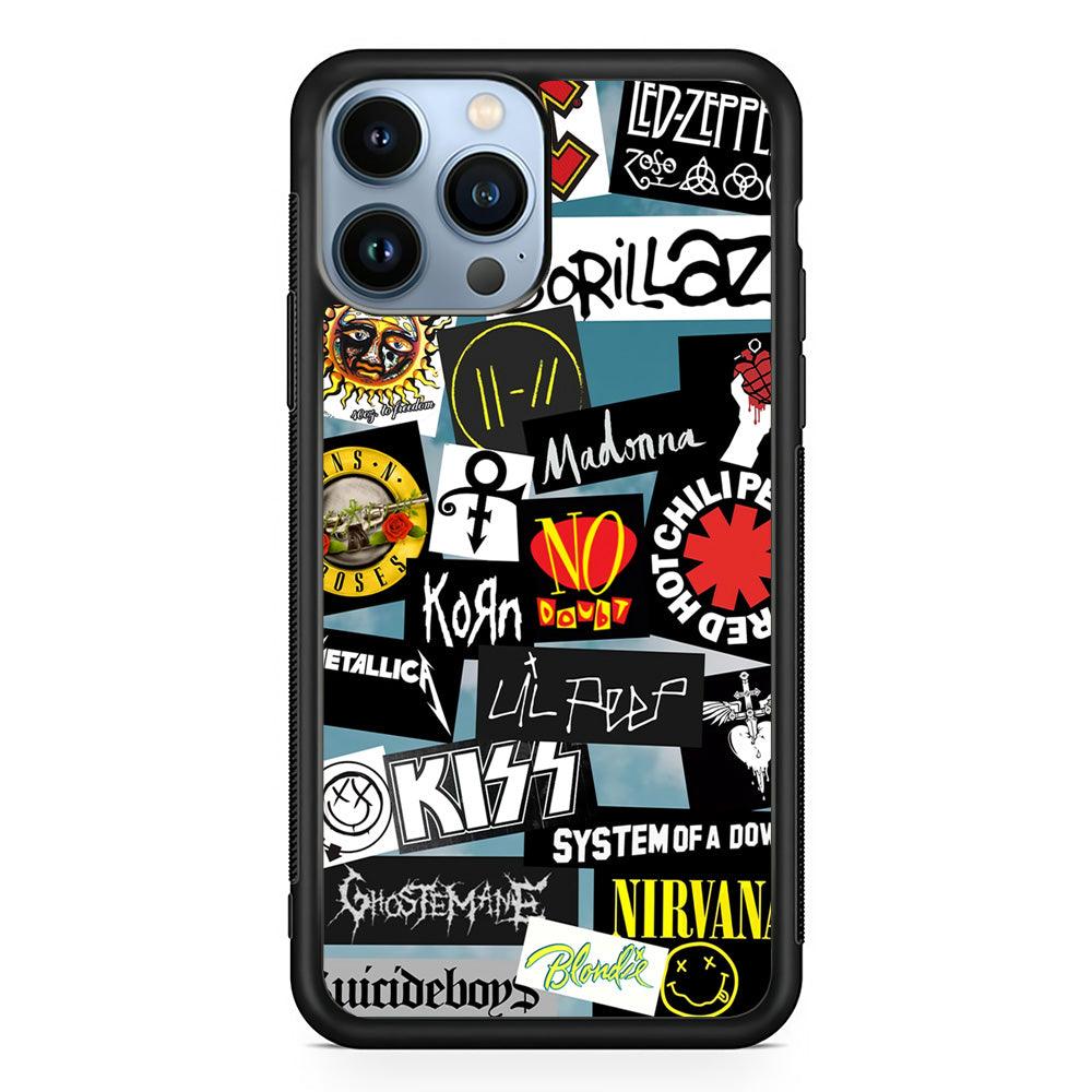 Rock's Band Famous Label iPhone 14 Pro Max Case-Rubber Black (2D Case)-Oxvistore