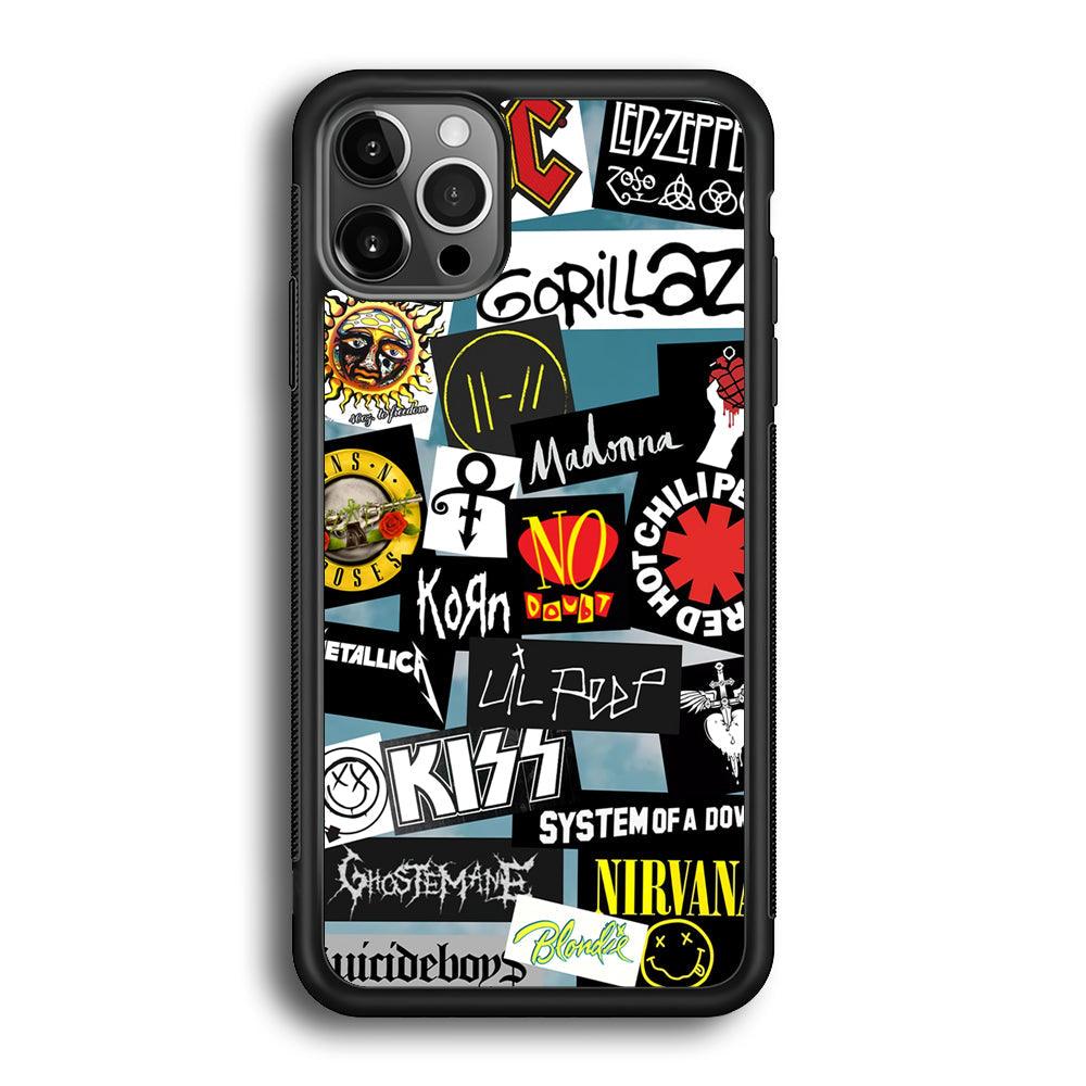 Rock's Band Famous Label iPhone 12 Pro Max Case-Rubber Black (2D Case)-Oxvistore