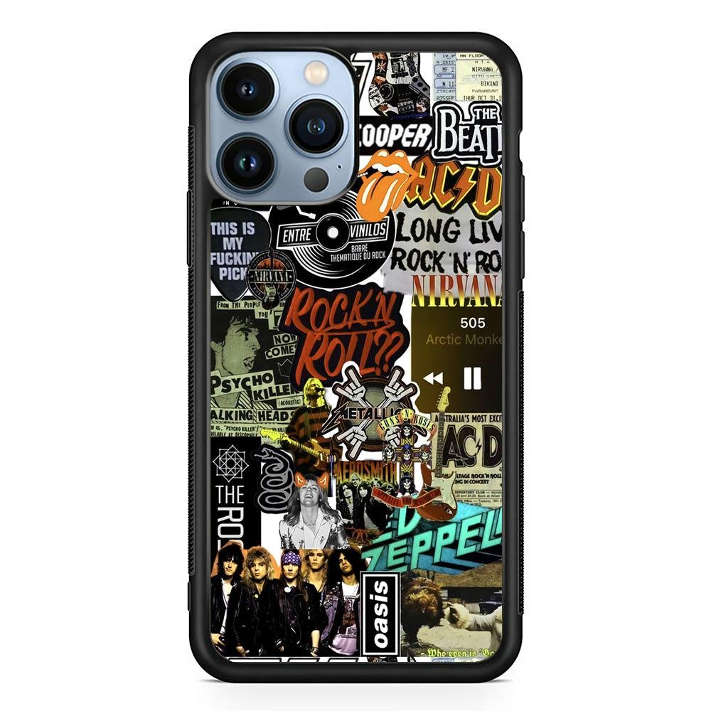 Rock's Band Historical Touch Collage iPhone 14 Pro Max Case-Rubber Black (2D Case)-Oxvistore