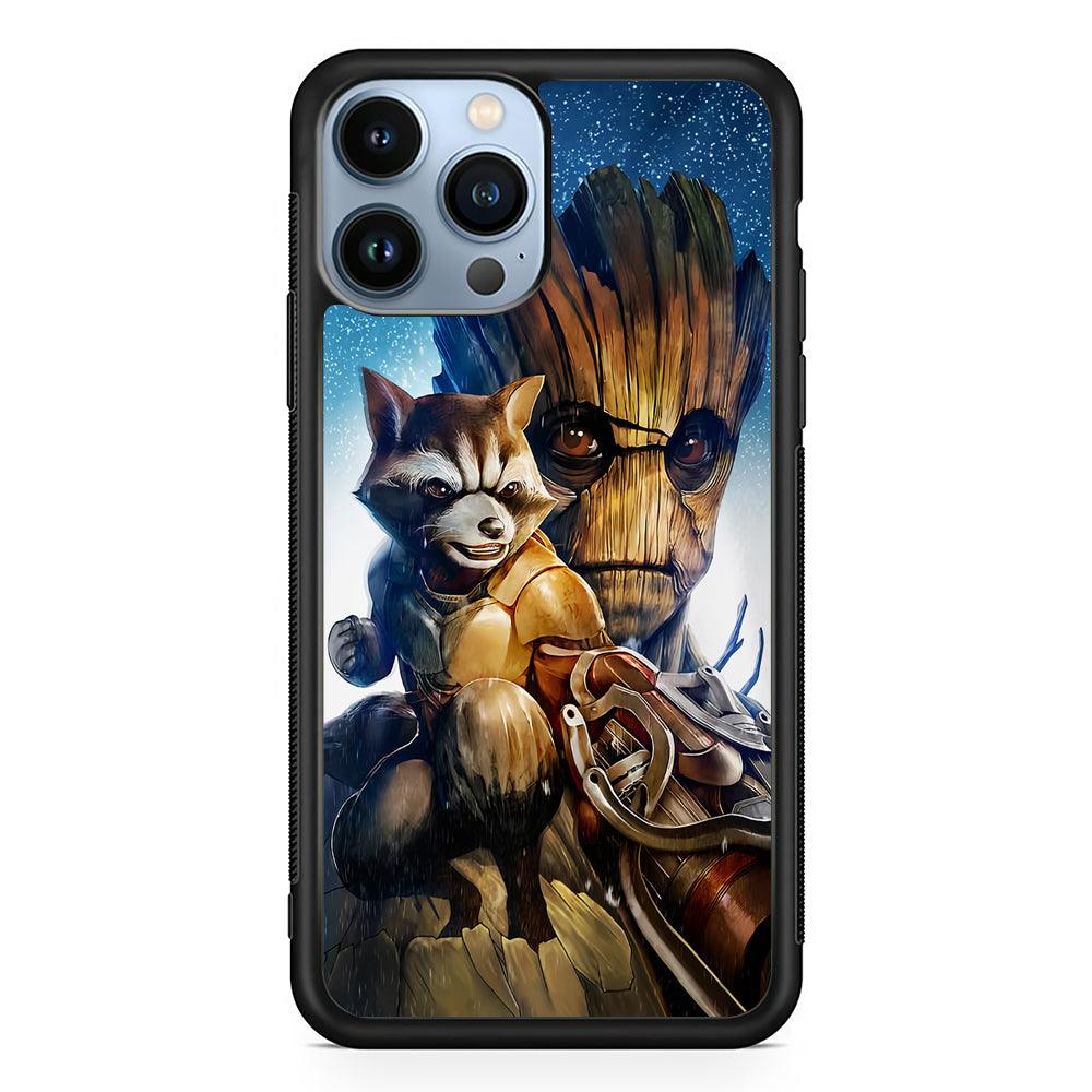 Rocket Raccoon and Groot 2D Rubber Phone Case-Black-Oxvistore