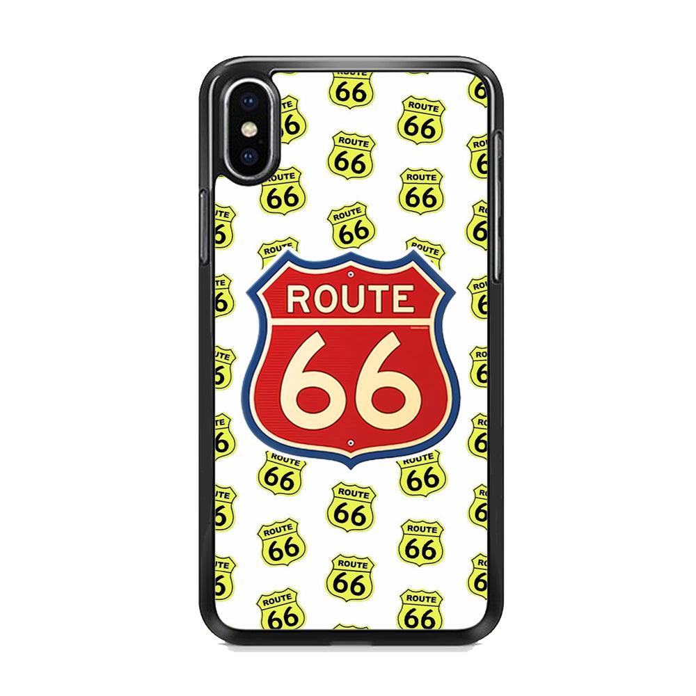 Route 66 Yellow Patern iPhone X Case-Rubber White (2D Case)-Oxvistore