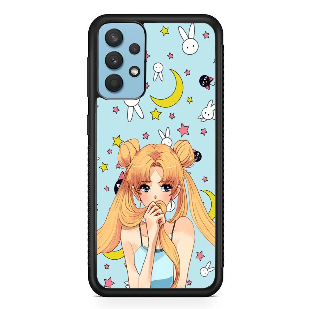 Sailor Moon Day to Relax Samsung Galaxy A32 Case-Rubber Black (2D Case)-Oxvistore