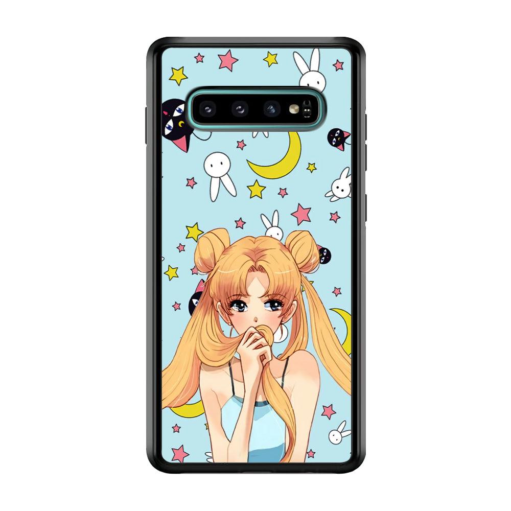 Sailor Moon Day to Relax Samsung Galaxy S10 Plus Case-Rubber Black (2D Case)-Oxvistore