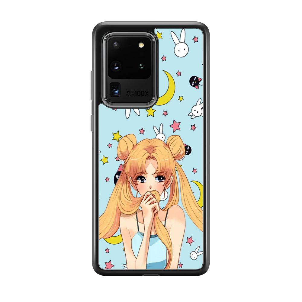 Sailor Moon Day to Relax Samsung Galaxy S20 Ultra Case-Rubber Black (2D Case)-Oxvistore