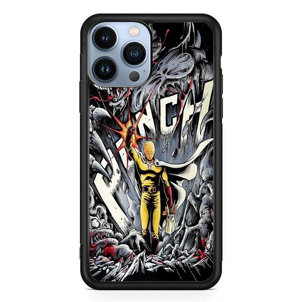 Saitama Hits The Monsters 2D Rubber Phone Case-Black-Oxvistore