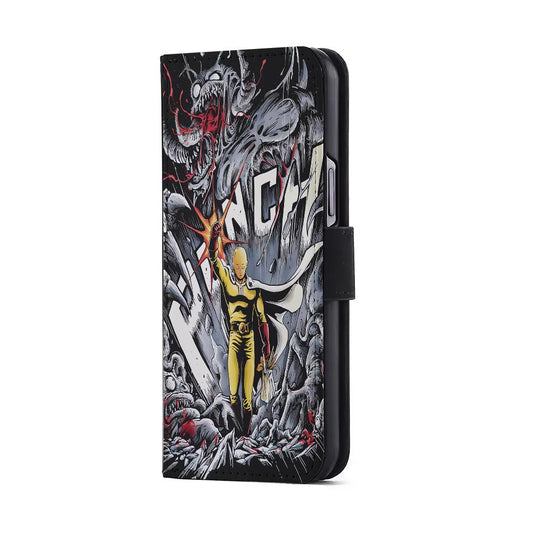 Saitama Hits The Monsters Flip Wallet Phone Case-Oxvistore