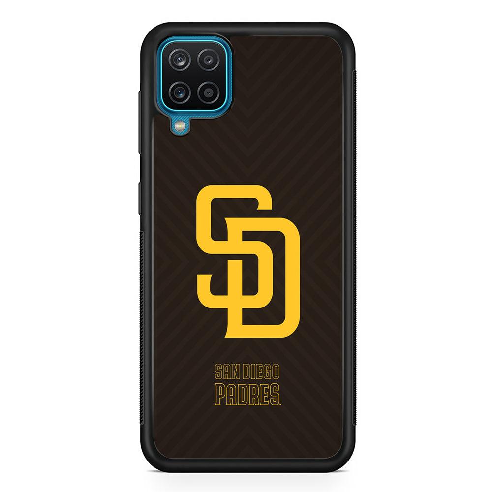 San Diego Padres Shape and Emblem Samsung Galaxy A12 Case-Rubber Black (2D Case)-Oxvistore