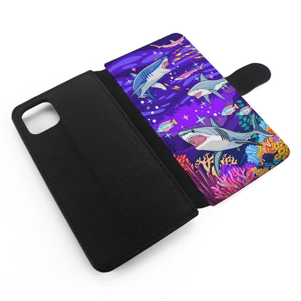 Shark Fish Cartoon Flip Wallet Phone Case-Oxvistore