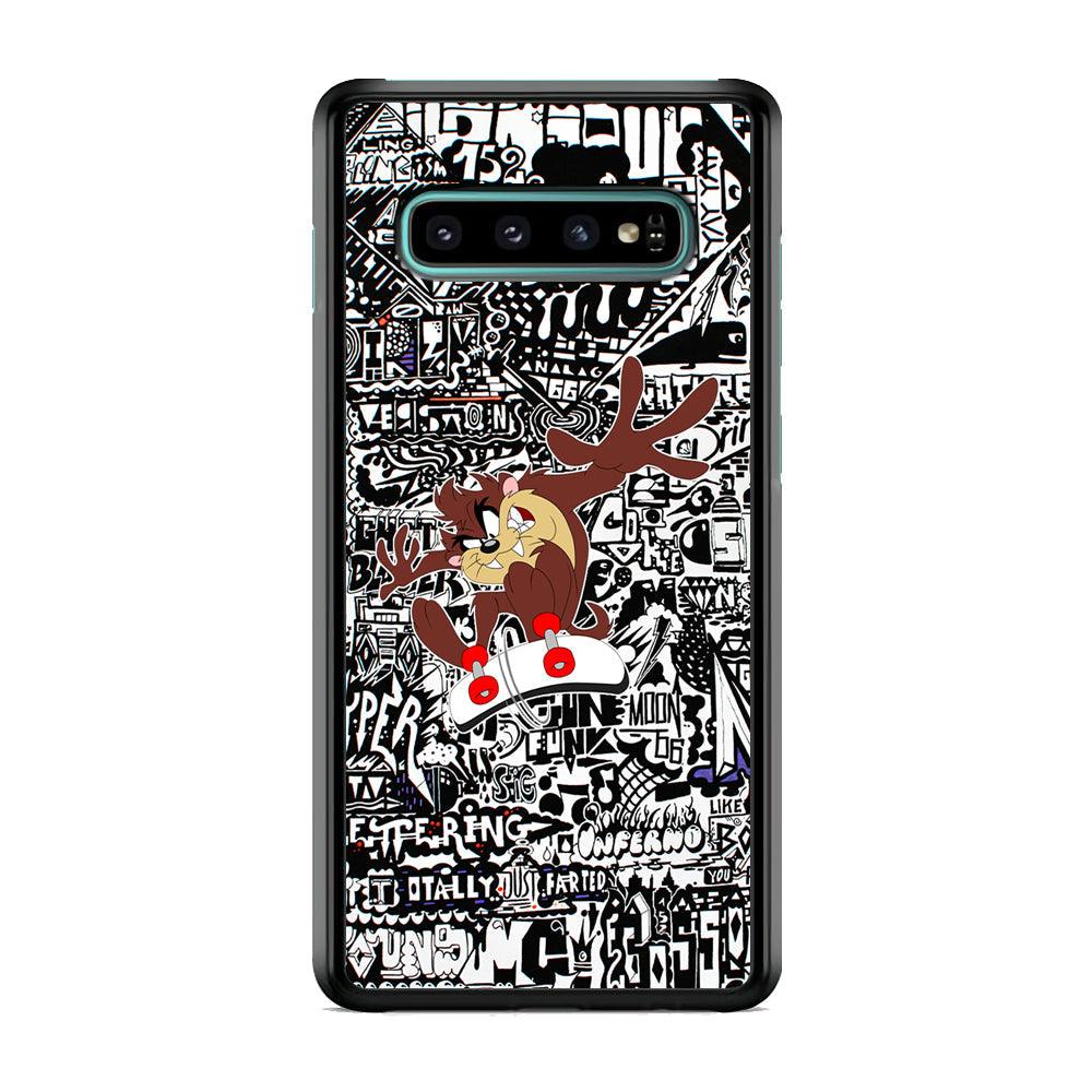 Skate with Taz Samsung Galaxy S10 Case-Rubber Black (2D Case)-Oxvistore