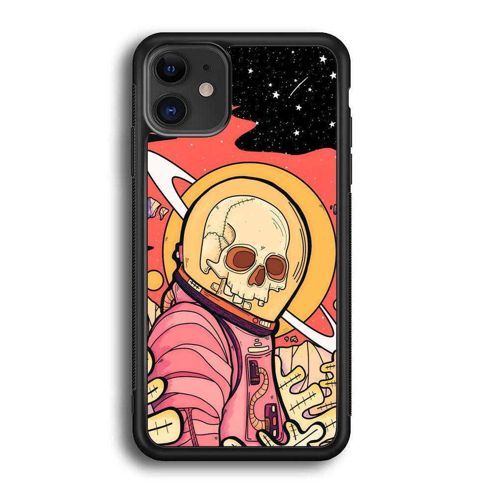 Skull Astronauts In Action iPhone 11 Case-Rubber White (2D Case)-Oxvistore