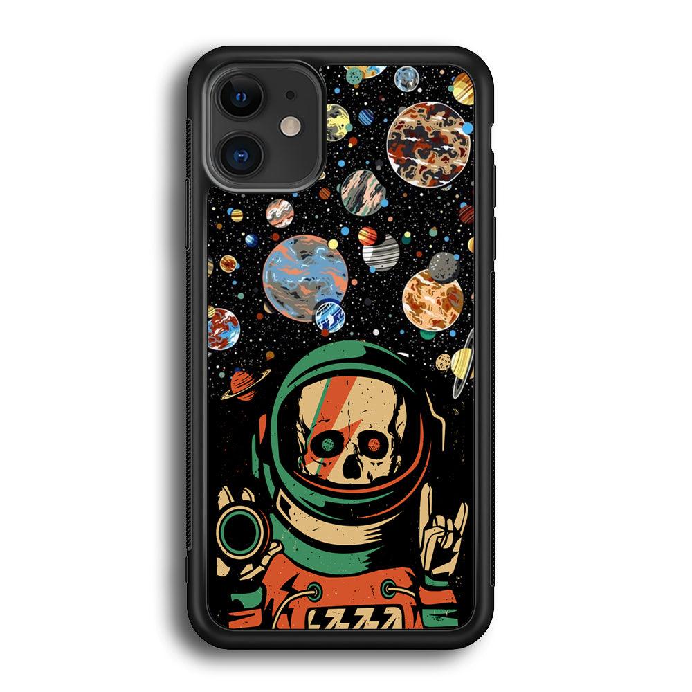 Skull on The Space iPhone 12 Case-Rubber White (2D Case)-Oxvistore