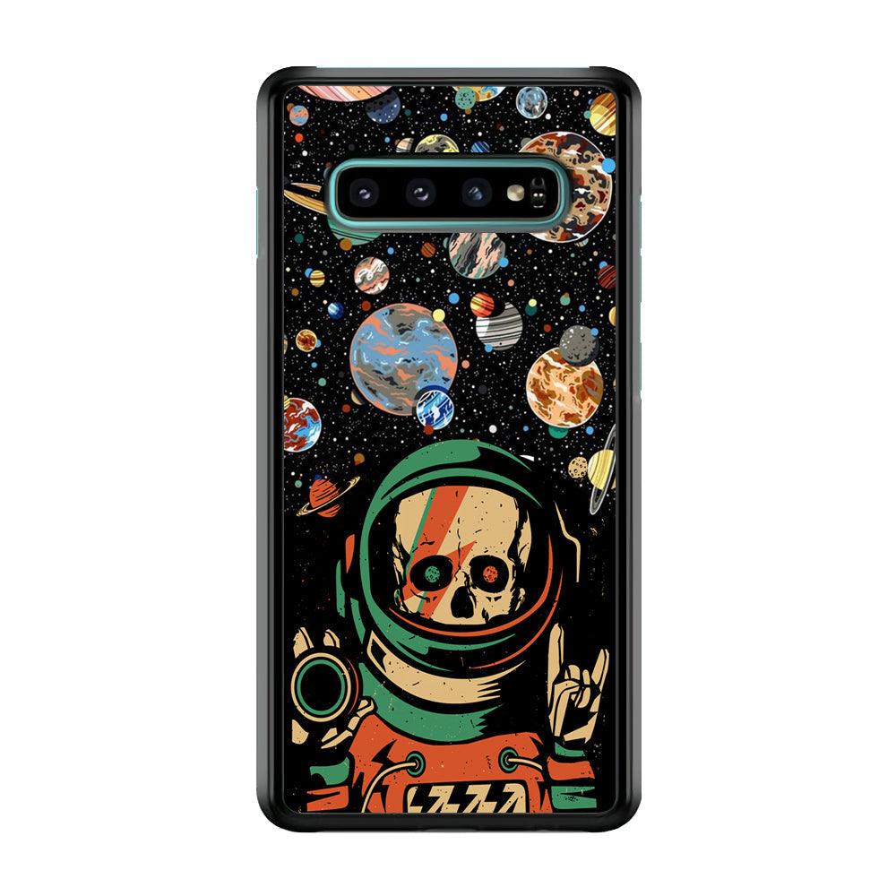 Skull on The Space Samsung Galaxy S10 Case-Rubber White (2D Case)-Oxvistore