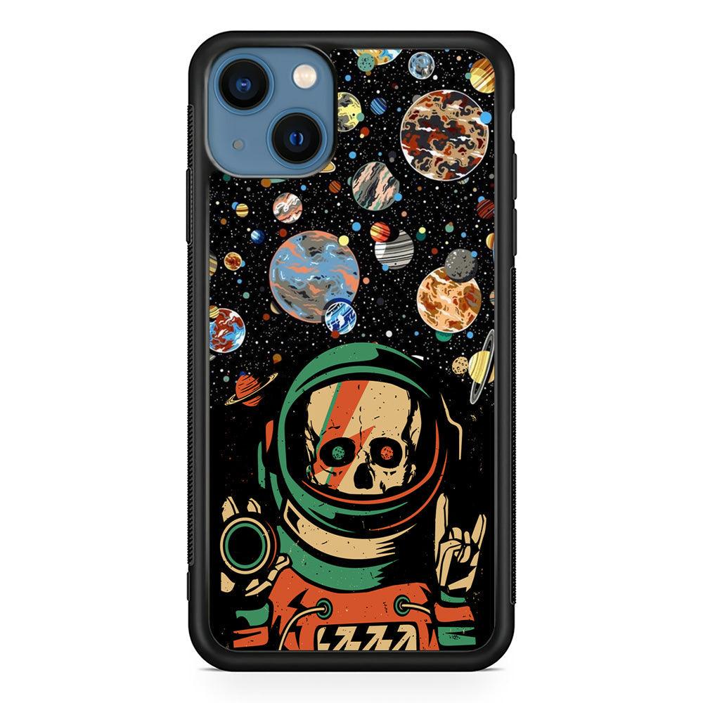 Skull on The Space iPhone 13 Case-Rubber White (2D Case)-Oxvistore