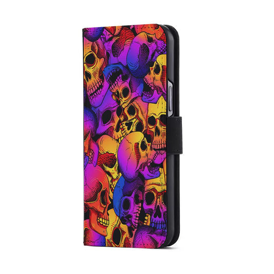 Skulls Pattern Gradient Flip Wallet Phone Case-Oxvistore