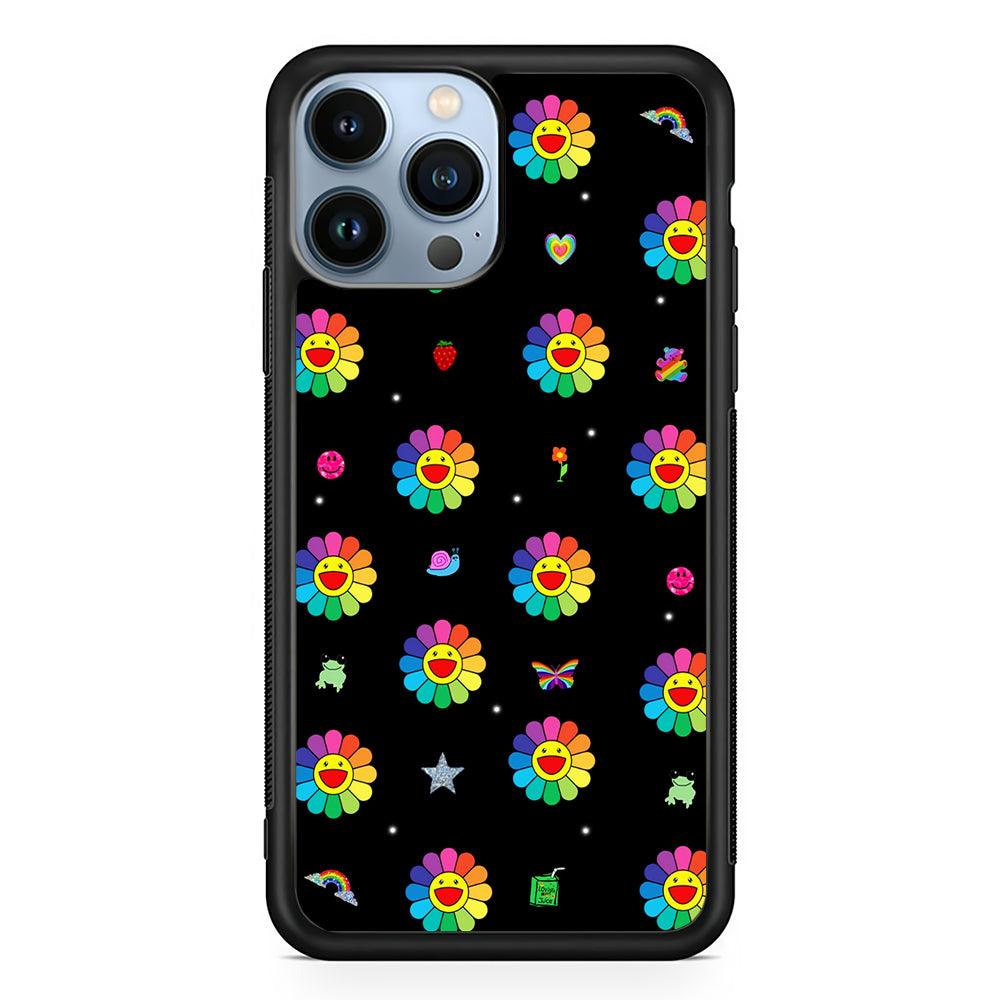 Smile on Rainbow Flower Black 2D Rubber Phone Case-Black-Oxvistore