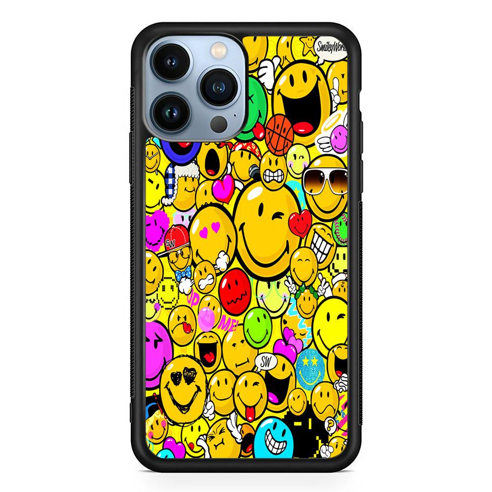 Smiley Face World Colorful 2D Rubber Phone Case-Black-Oxvistore