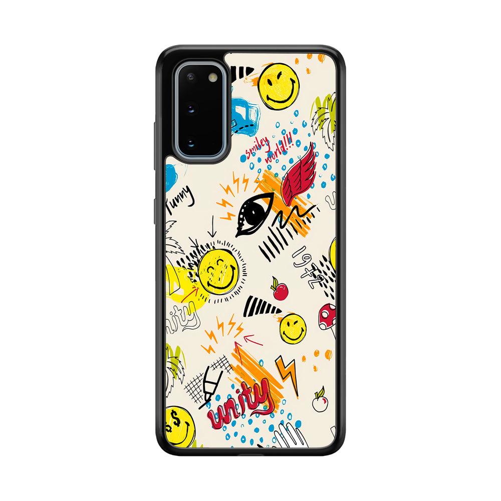 Smiley World Abstract Drawing Samsung Galaxy S20 Case-Rubber Black (2D Case)-Oxvistore