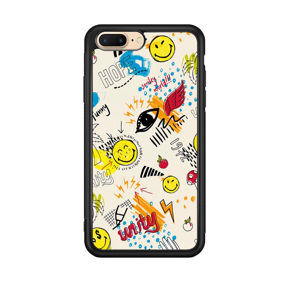 Smiley World Abstract Drawing iPhone 8 Plus Case-Rubber Black (2D Case)-Oxvistore