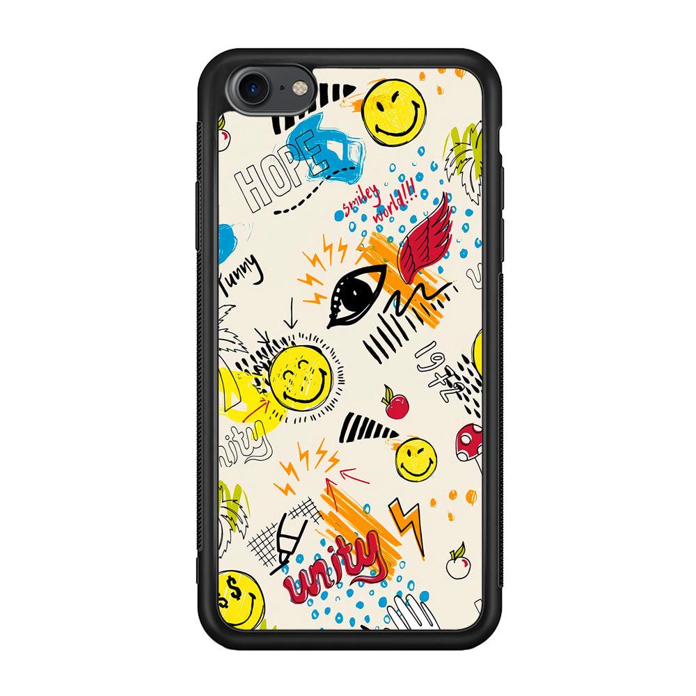 Smiley World Abstract Drawing iPhone 7 Case-Rubber Black (2D Case)-Oxvistore