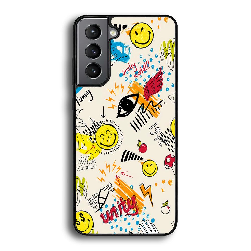 Smiley World Abstract Drawing Samsung Galaxy S21 Plus Case-Rubber Black (2D Case)-Oxvistore