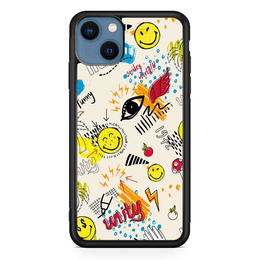 Smiley World Abstract Drawing iPhone 15 Plus Case-Rubber Black (2D Case)-Oxvistore