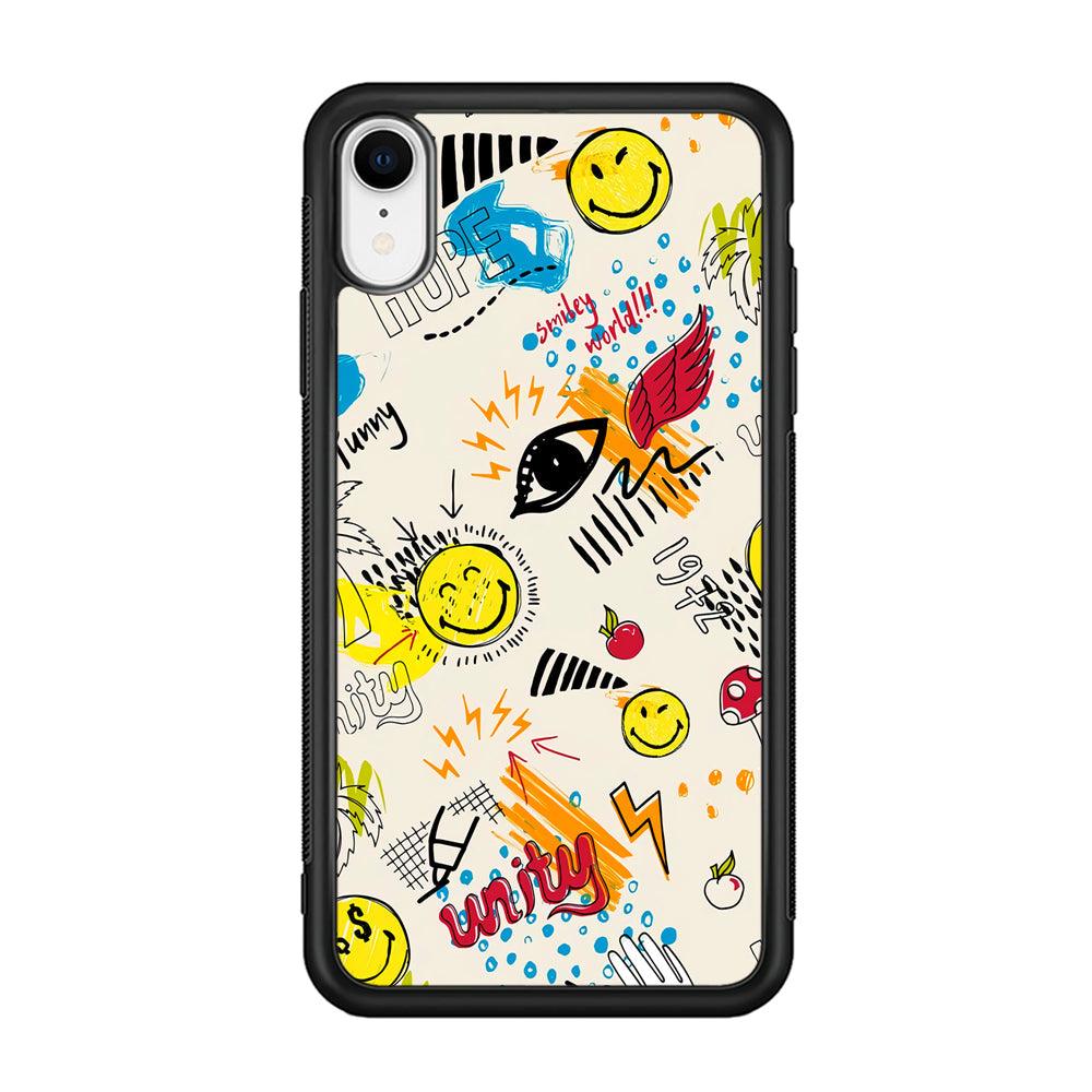 Smiley World Abstract Drawing iPhone XR Case-Rubber Black (2D Case)-Oxvistore