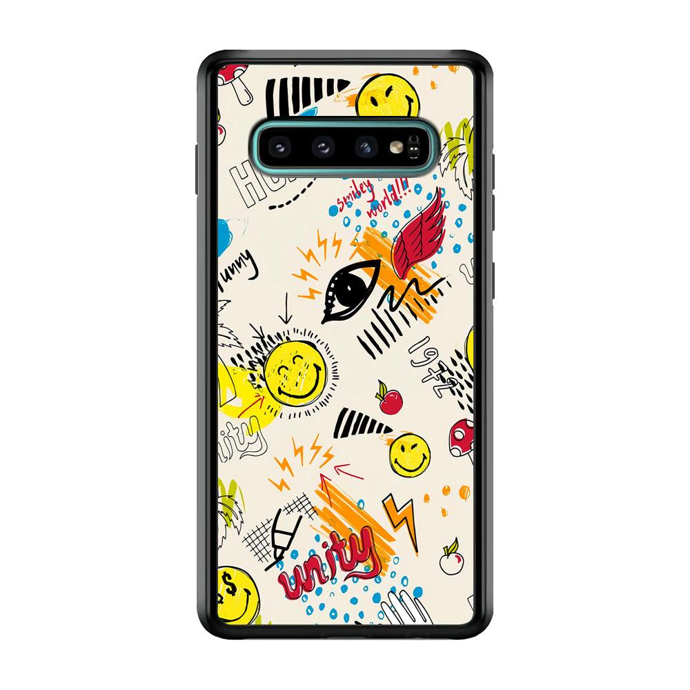 Smiley World Abstract Drawing Samsung Galaxy S10 Case-Rubber Black (2D Case)-Oxvistore