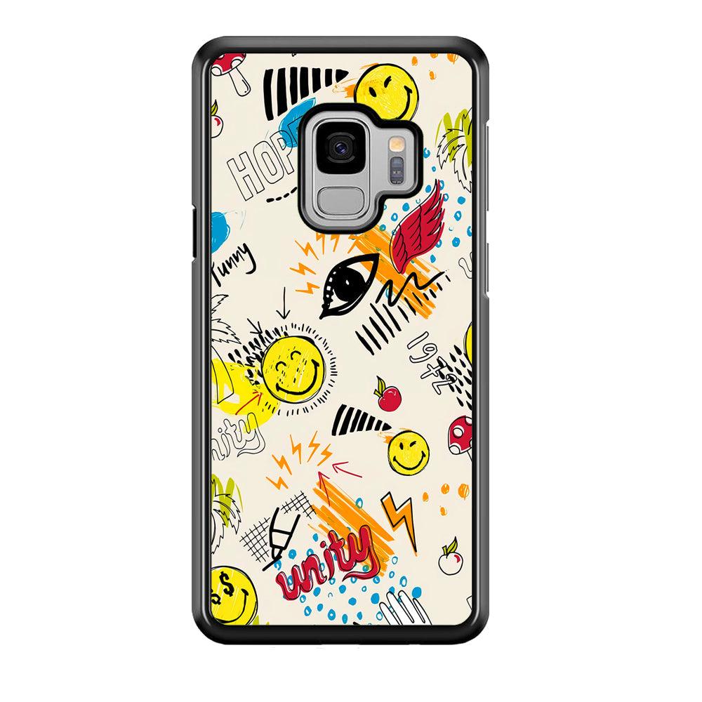 Smiley World Abstract Drawing Samsung Galaxy S9 Case-Rubber Black (2D Case)-Oxvistore