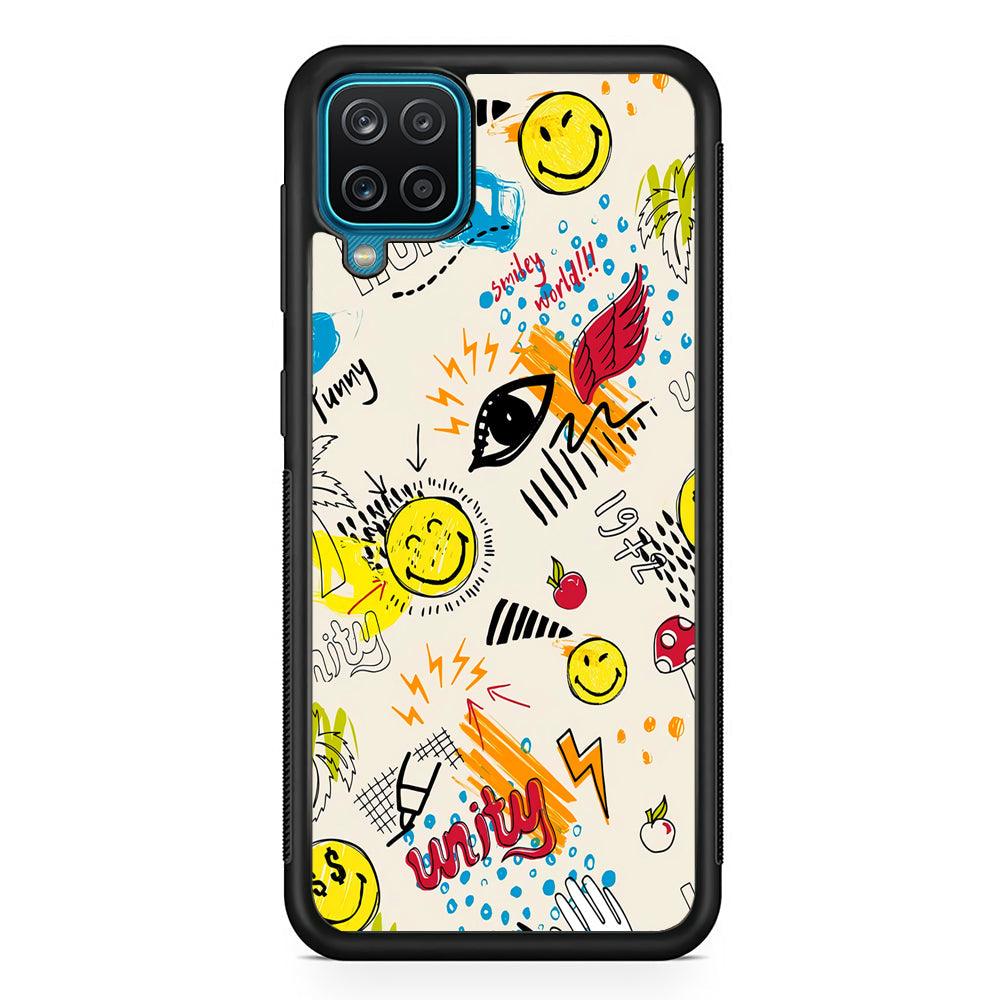 Smiley World Abstract Drawing Samsung Galaxy A12 Case-Rubber Black (2D Case)-Oxvistore