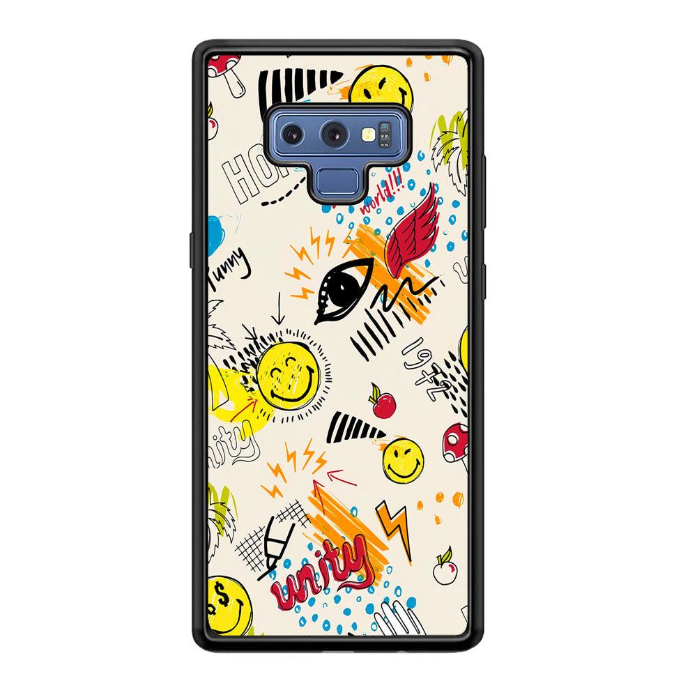 Smiley World Abstract Drawing Samsung Galaxy Note 9 Case-Rubber Black (2D Case)-Oxvistore