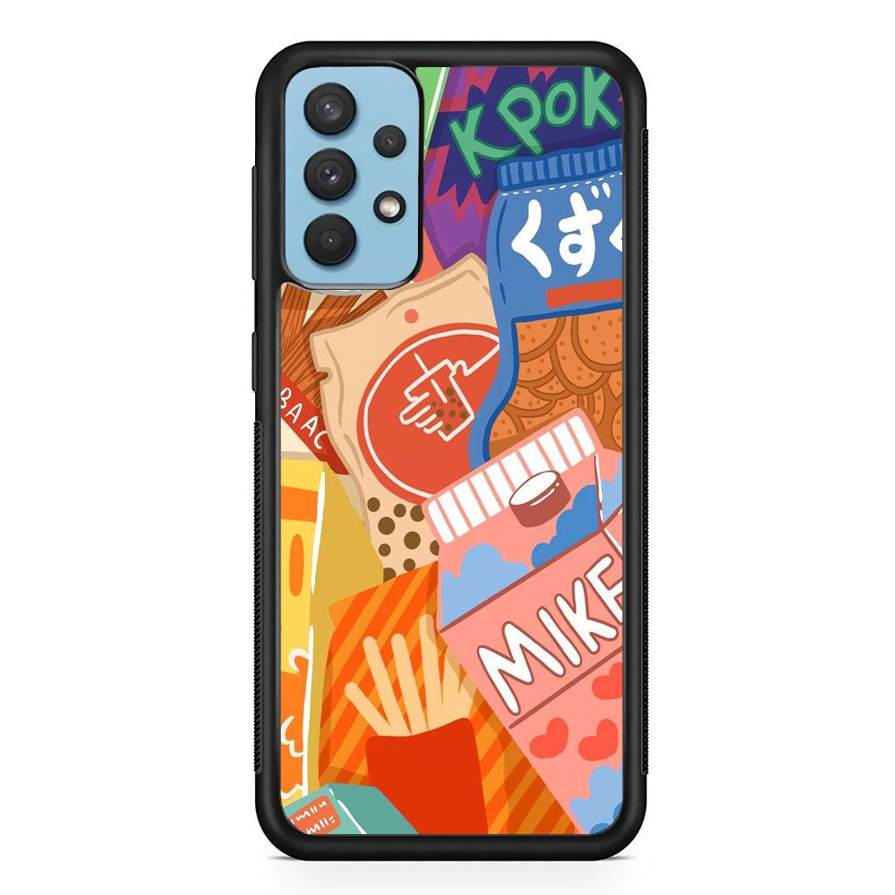 Snack Cartoon Weekly Groceries Samsung Galaxy A32 Case-Rubber Black (2D Case)-Oxvistore