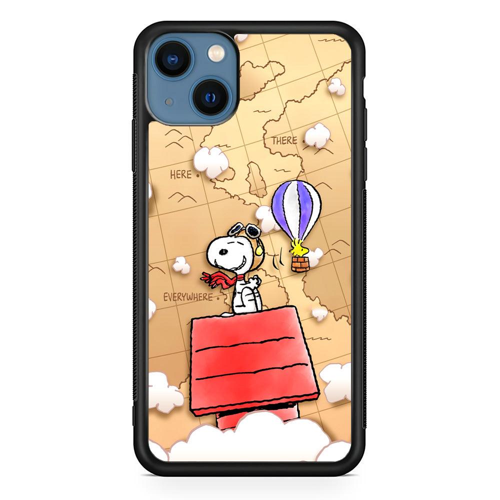 Snoopy Journey Around The World iPhone 15 Case-Rubber Black (2D Case)-Oxvistore