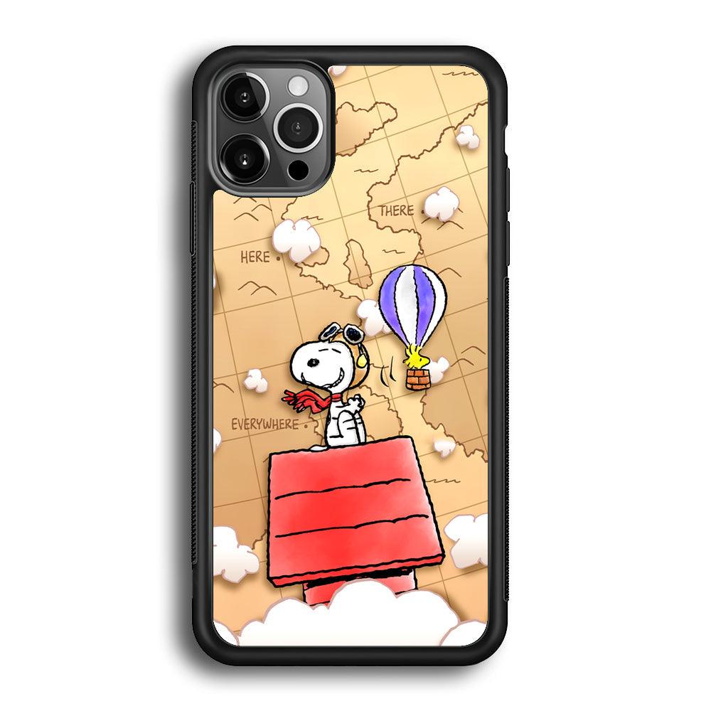 Snoopy Journey Around The World iPhone 12 Pro Case-Rubber Black (2D Case)-Oxvistore